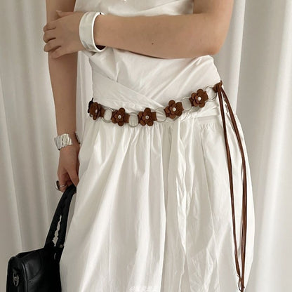 Alloy Floral Chain Waist Faux Leather