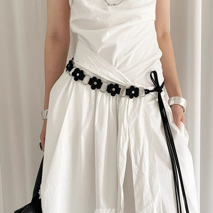 Alloy Floral Chain Waist Faux Leather