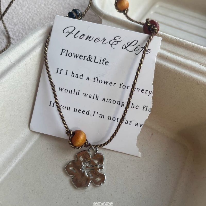 Pendant Floral Faux Necklace Gemstone Cord