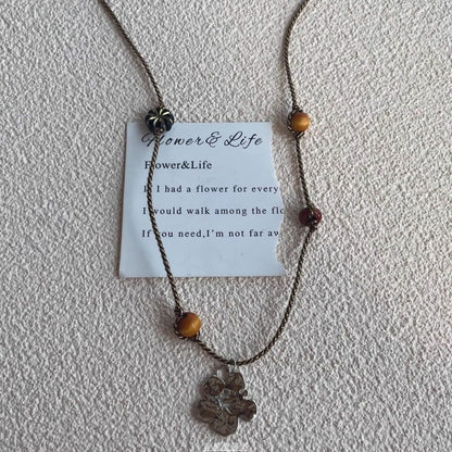 Pendant Floral Faux Necklace Gemstone Cord