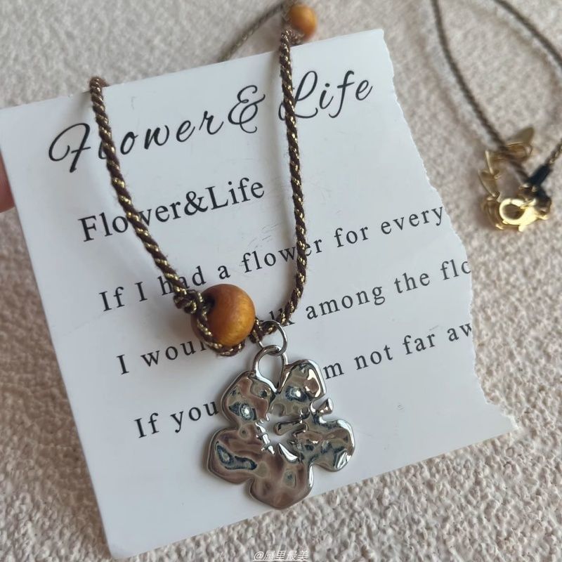 Pendant Floral Faux Necklace Gemstone Cord