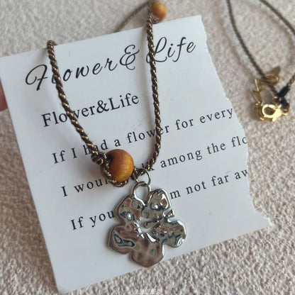 Pendant Floral Faux Necklace Gemstone Cord