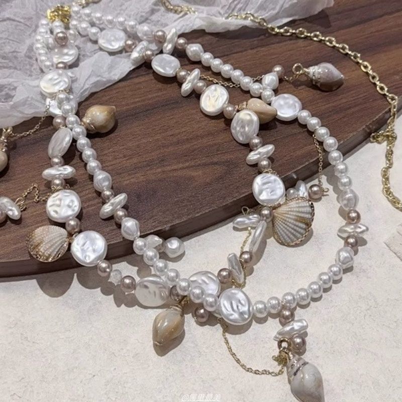 Alloy Faux Disc Shell Waist Pearl Chain