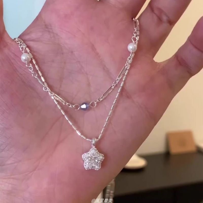 Pendant Faux Star Choker Layered Crystal Alloy