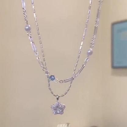Pendant Faux Star Choker Layered Crystal Alloy