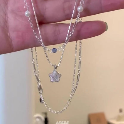 Pendant Faux Star Choker Layered Crystal Alloy