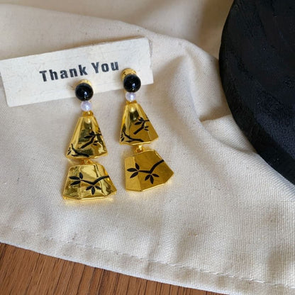 Geometric Branches Pearl Dangle Alloy Faux Earring