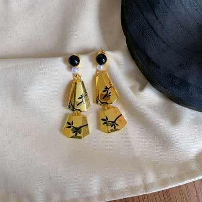 Geometric Branches Pearl Dangle Alloy Faux Earring