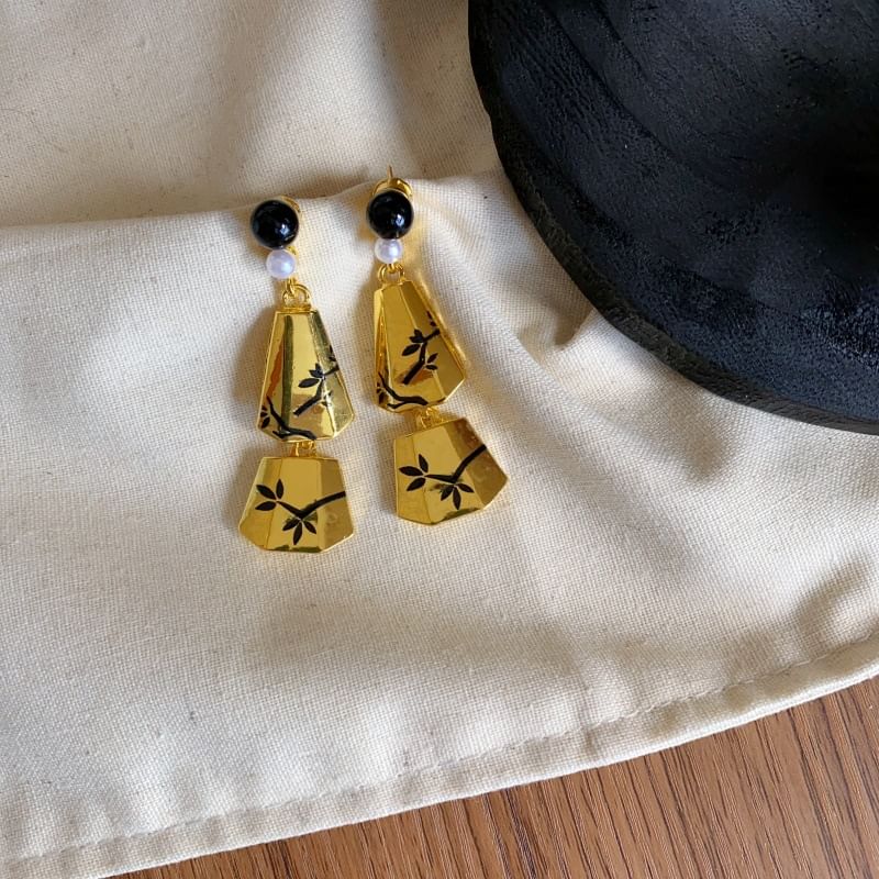 Geometric Branches Pearl Dangle Alloy Faux Earring