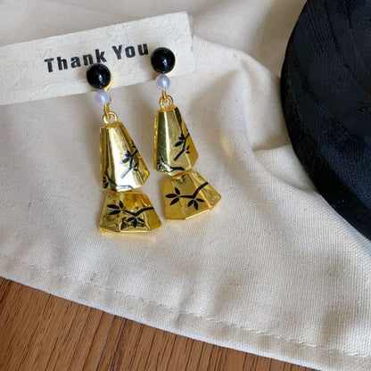 Geometric Branches Pearl Dangle Alloy Faux Earring