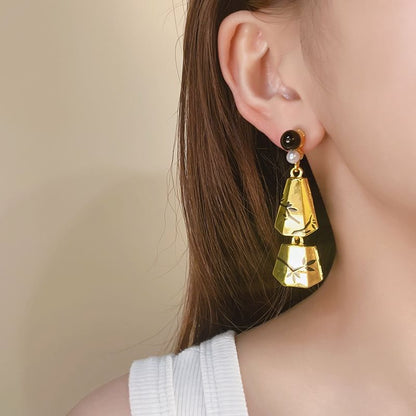 Geometric Branches Pearl Dangle Alloy Faux Earring