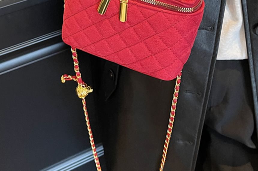Crossbody Leather Bag Quilted Faux Strap Chain