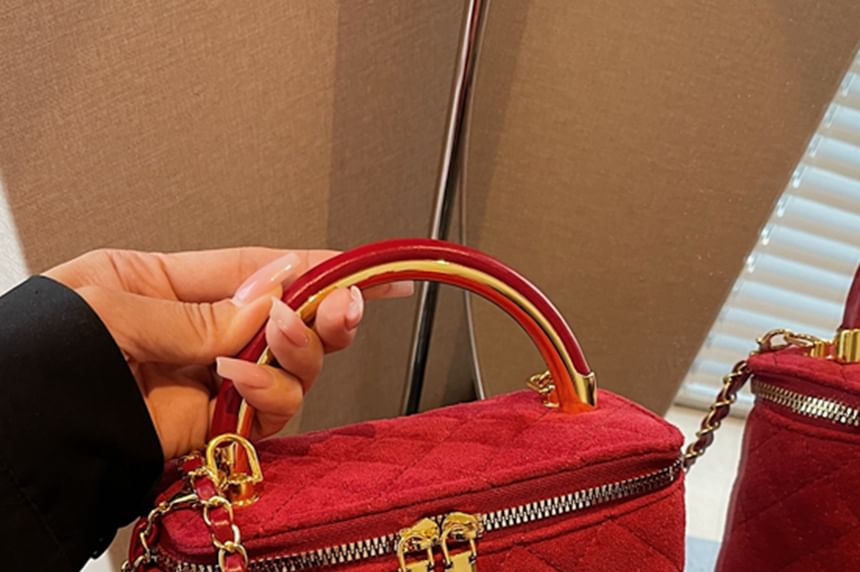 Crossbody Leather Bag Quilted Faux Strap Chain