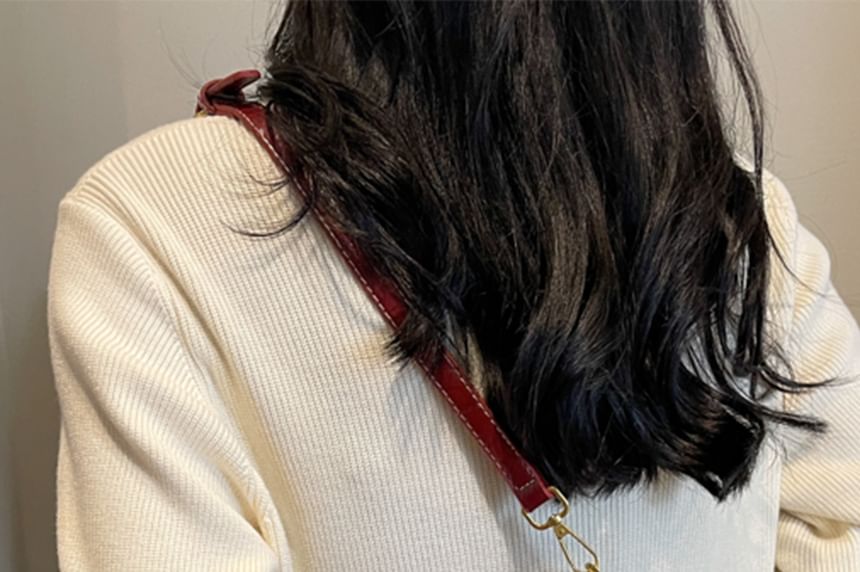 Crossbody Buckled Leather Bag Faux Flap