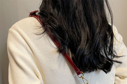 Crossbody Buckled Leather Bag Faux Flap