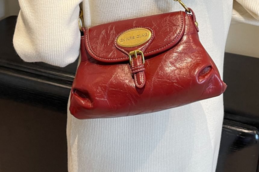 Crossbody Buckled Leather Bag Faux Flap