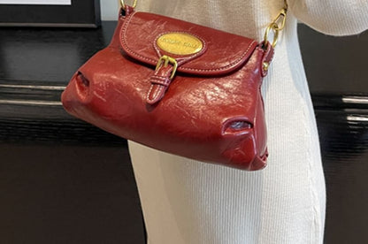 Crossbody Buckled Leather Bag Faux Flap