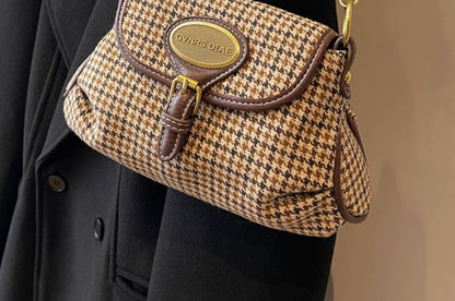 Crossbody Buckled Leather Bag Faux Flap