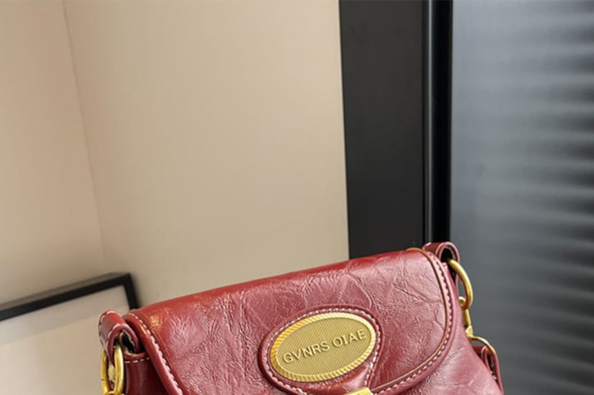 Crossbody Buckled Leather Bag Faux Flap