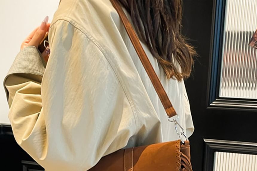 Faux Suede Bag Fringe Crossbody Saddle