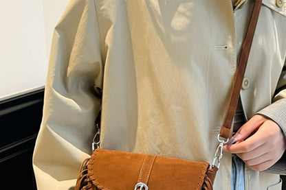 Faux Suede Bag Fringe Crossbody Saddle