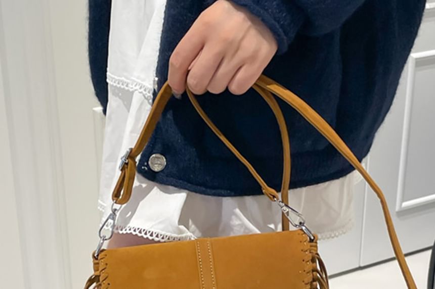 Faux Suede Bag Fringe Crossbody Saddle