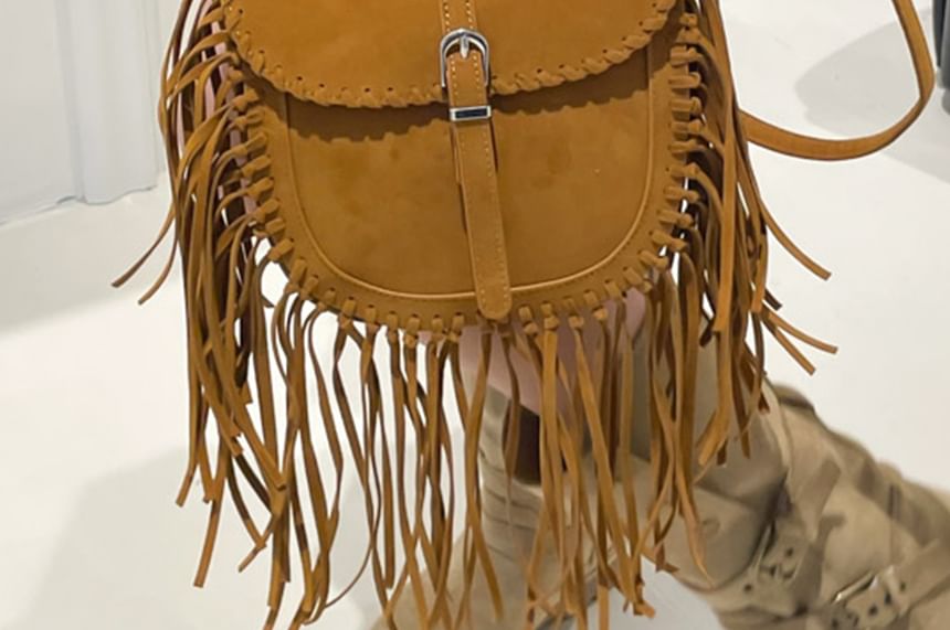 Faux Suede Bag Fringe Crossbody Saddle