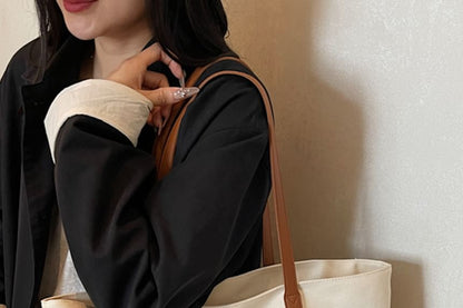 Canvas Striped Bag Embroidered Tote Lettering