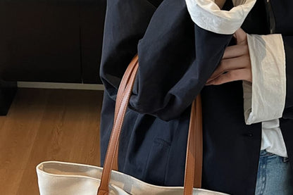 Canvas Striped Bag Embroidered Tote Lettering