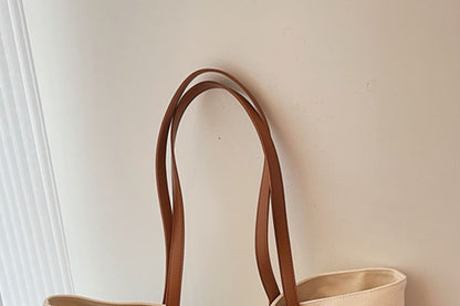 Canvas Striped Bag Embroidered Tote Lettering