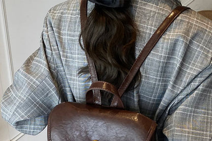 Leather Flap Backpack Faux Buckle