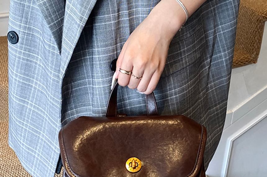 Leather Flap Backpack Faux Buckle