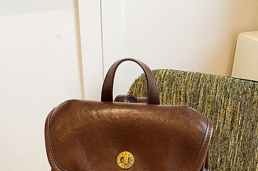 Leather Flap Backpack Faux Buckle