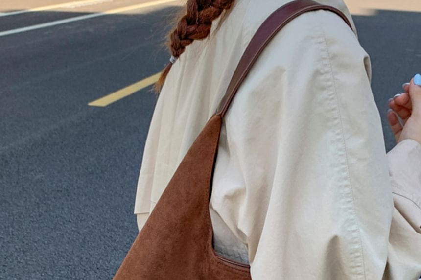 With Faux Pouch Suede Bag Tote