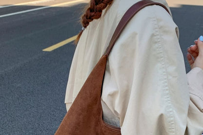 With Faux Pouch Suede Bag Tote