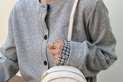 Faux Plaid Backpack Flap Leather