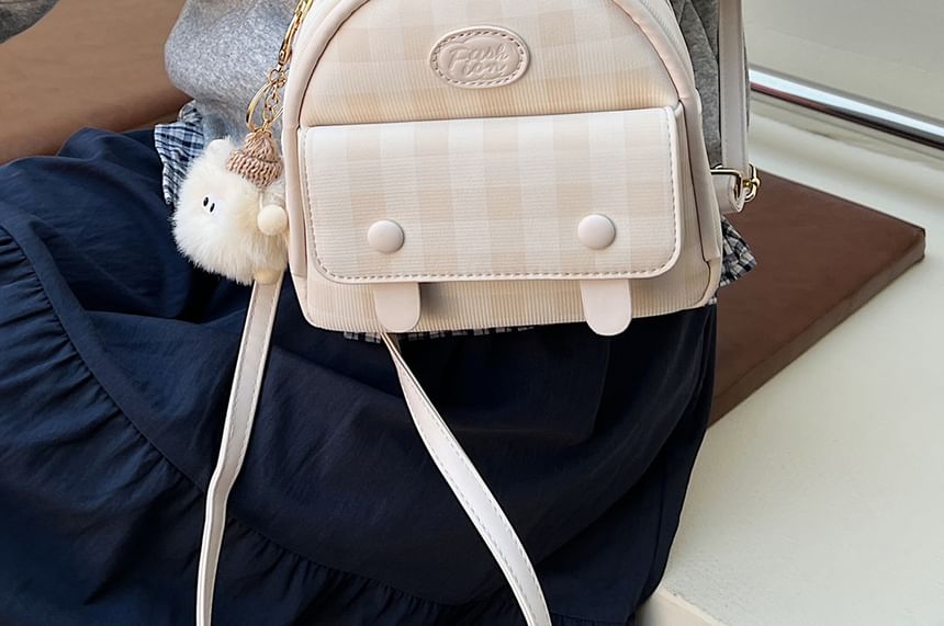 Faux Plaid Backpack Flap Leather