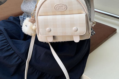 Faux Plaid Backpack Flap Leather