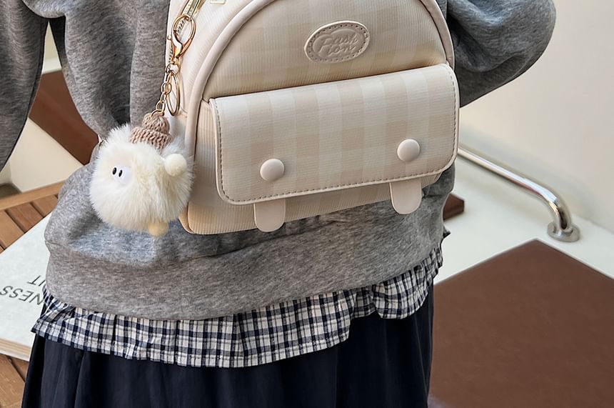 Faux Plaid Backpack Flap Leather