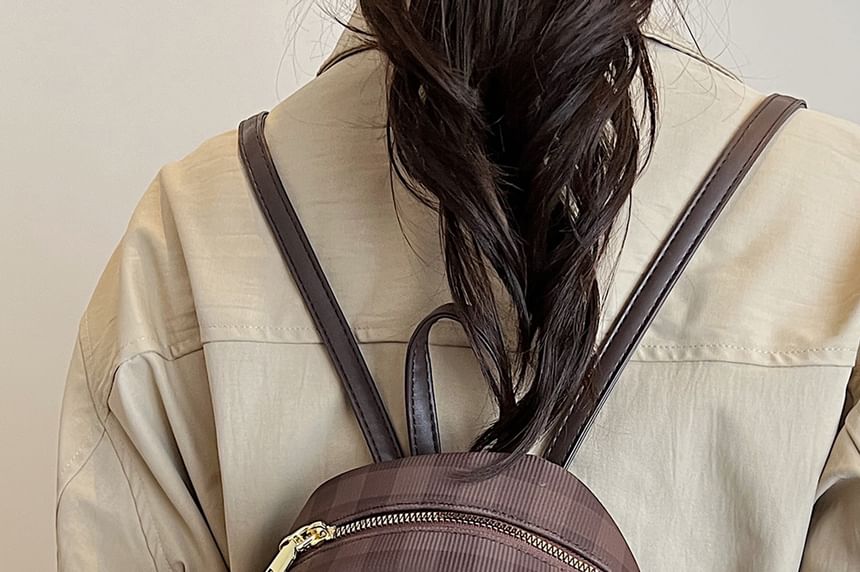 Faux Plaid Backpack Flap Leather