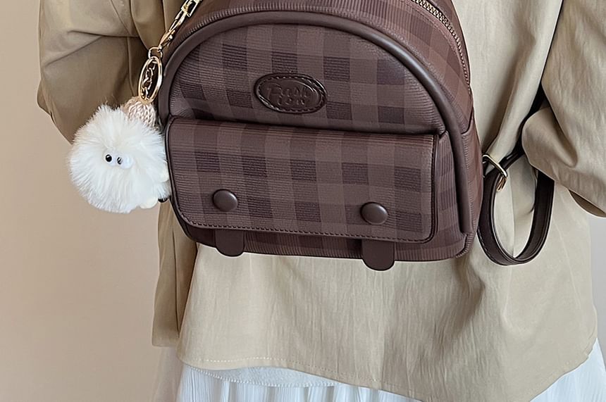 Faux Plaid Backpack Flap Leather