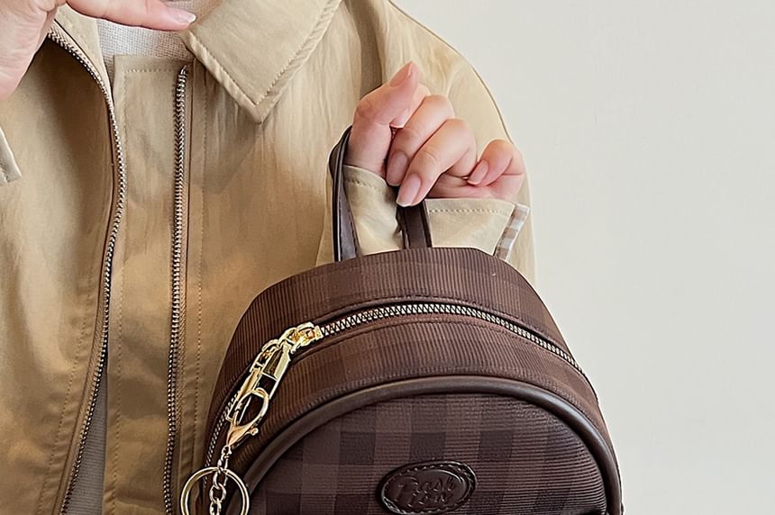 Faux Plaid Backpack Flap Leather
