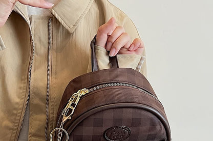 Faux Plaid Backpack Flap Leather