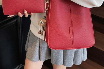 Pouch Leather Faux Bag With Shoulder