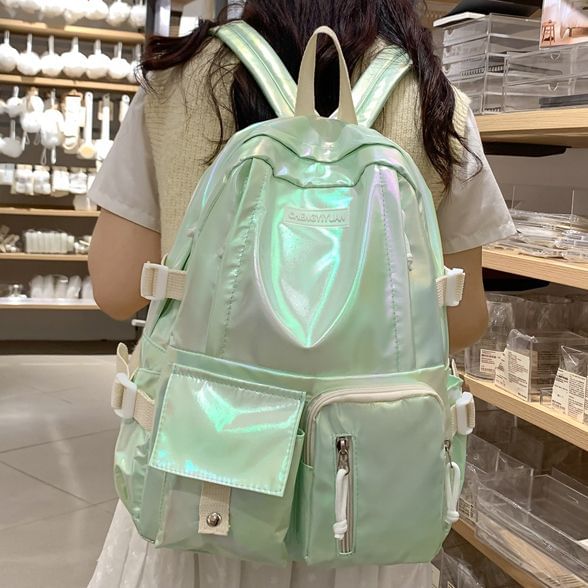Backpack Leather Faux Buckled Holographic