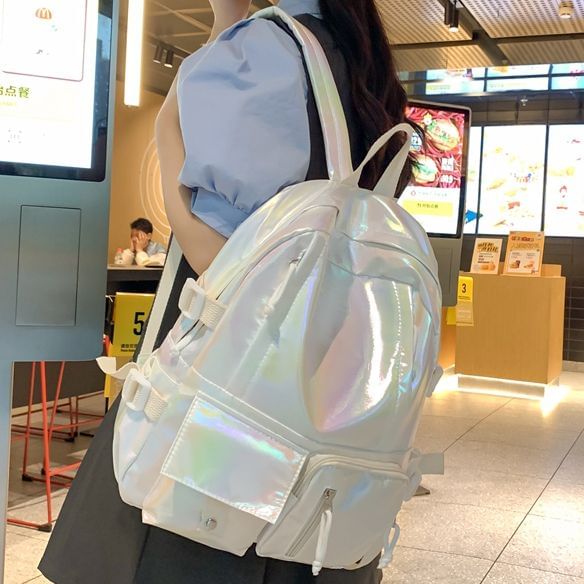 Backpack Leather Faux Buckled Holographic