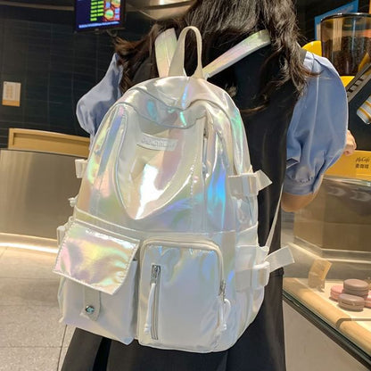 Backpack Leather Faux Buckled Holographic