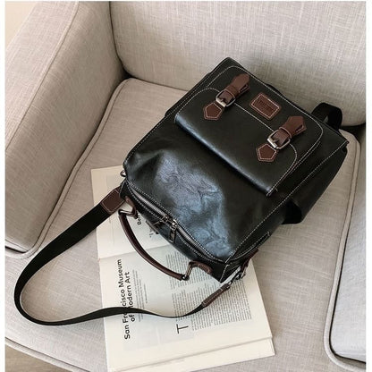 Buckled Backpack Leather Faux