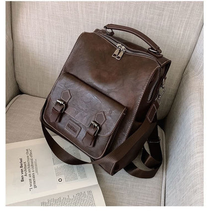 Buckled Backpack Leather Faux