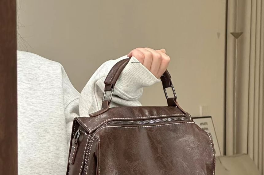 Buckled Backpack Leather Faux